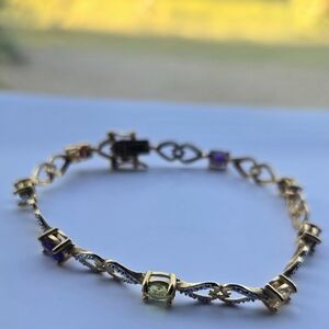 Pristine PAJ 925 Gold Vermeil Multi-Gemstone Heart Bracelet - 7.25" NWOT